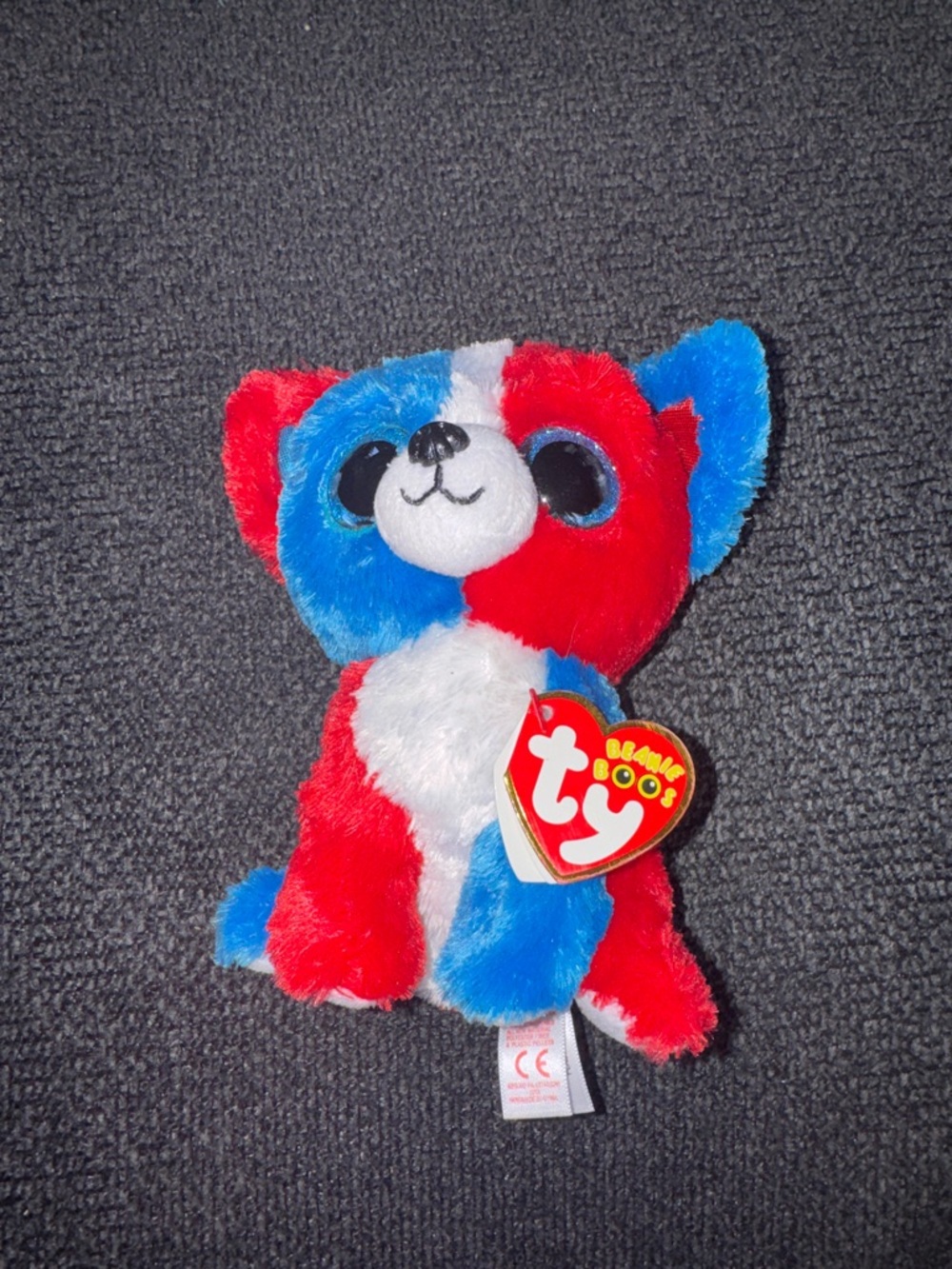 Ty Valor Puppy Dog Red, Blue & White Beanie Boo Plush Cracker Barrel Exclusive